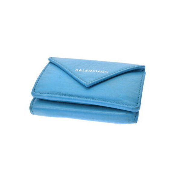 BALENCIAGA Paper Mini Wallet Blue Calf Trifold - Picture 3 of 12
